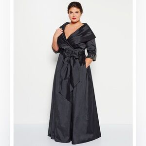 Adrianna Papell 3/4 Sleeve Black Evening Gown
